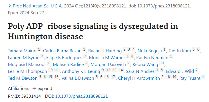 
亨廷頓病中多聚ADP核糖信號傳導失調(diào)