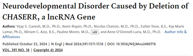 
lncRNA基因CHASERR缺失引起的神經發(fā)育障礙
