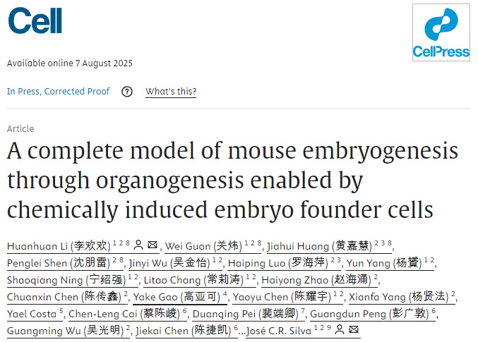 在化學(xué)誘導(dǎo)胚胎祖細(xì)胞支持下實(shí)現(xiàn)的小鼠胚胎發(fā)生至器官發(fā)生全過程模型 在化學(xué)誘導(dǎo)胚胎祖細(xì)胞支持下實(shí)現(xiàn)的小鼠胚胎發(fā)生至器官發(fā)生全過程模型
