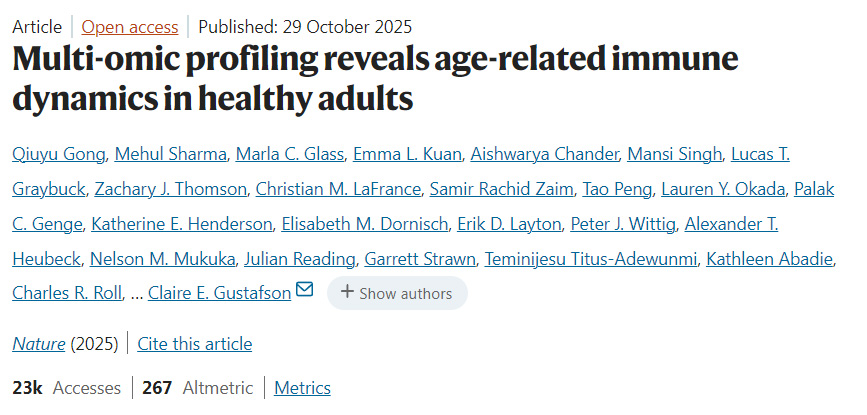 多組學(xué)分析揭示健康成年人中與年齡相關(guān)的免疫動態(tài)變化