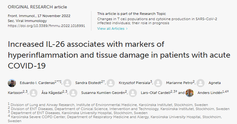 IL-26是嚴重COVID-19的一種潛在生物標(biāo)志物