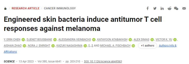 研究通過表達(dá)固定在分泌蛋白或細(xì)菌表面蛋白上的腫瘤抗原改造皮膚細(xì)菌表皮葡萄球菌來(lái)，測(cè)試其驅(qū)動(dòng)抗腫瘤免疫反應(yīng)的能力