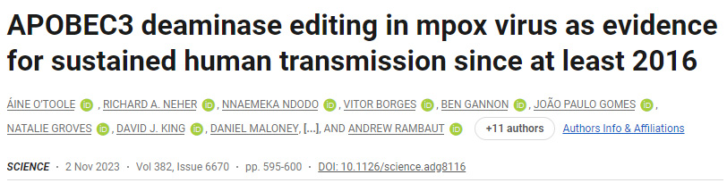 APOBEC3脫氨酶編輯是猴痘病毒至少自2016年起在人類持續(xù)傳播的證據(jù)