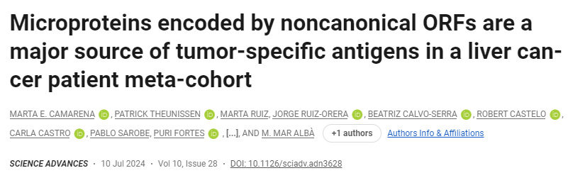 在癌癥患者中，由非基因ORF編碼的微蛋白是腫瘤特異性抗原的主要來源