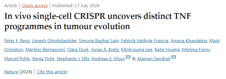 體內(nèi)單細胞CRISPR揭示了腫瘤進化中不同的TNF程序 體內(nèi)單細胞CRISPR揭示了腫瘤進化中不同的TNF程序
